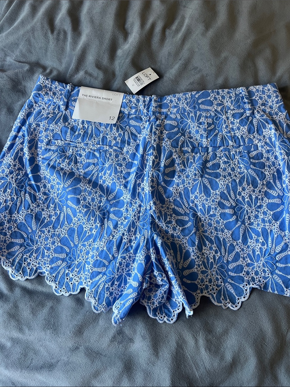 NWT LOFT Light Blue with White Floral Lace High-Rise Shorts - Picture 10 of 10